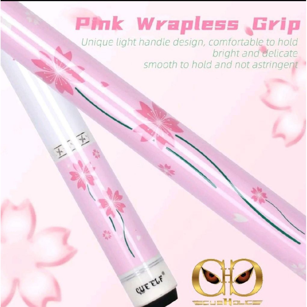 CUE ELF PINK FLOWERS SERIES POOL CUE - WRAPLESS