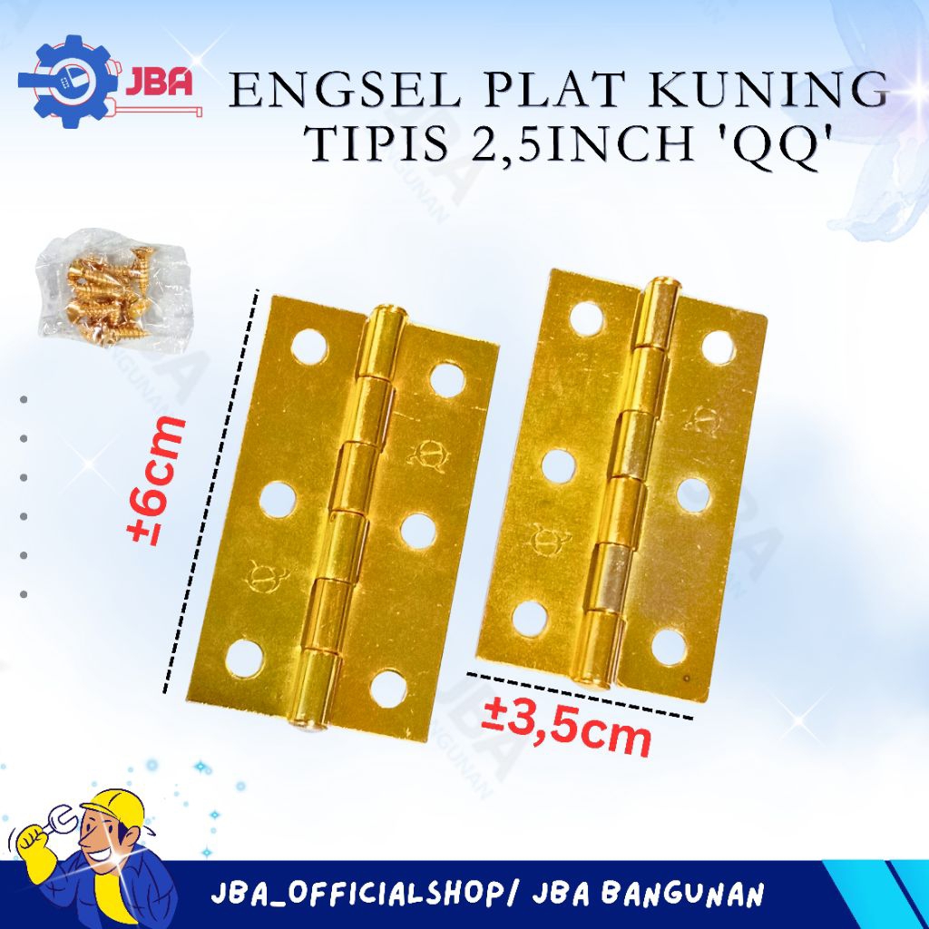 Engsel Tipis Kuning +Skrup 2,5inch QQ / Engsel Pintu / Engsel Kuning