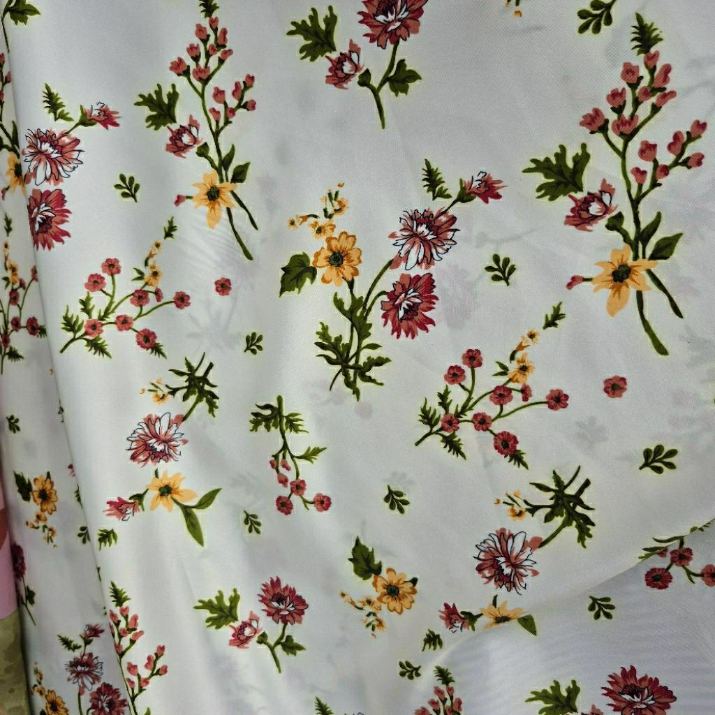 KSIN SATIN SILK PREMIUM MOTIF BUNGA KECIL - KAIN SATEN MOTIF KEMBANG KECIL - BAHAN KAIN MOTIF BUNGA 