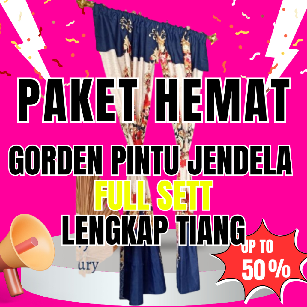 Gorden Full Set Lengkap Tiang/ Tongkat Model Serut Komplit Lengkap Isi 2 Pcs + 1 Set Tongkat/ Batang