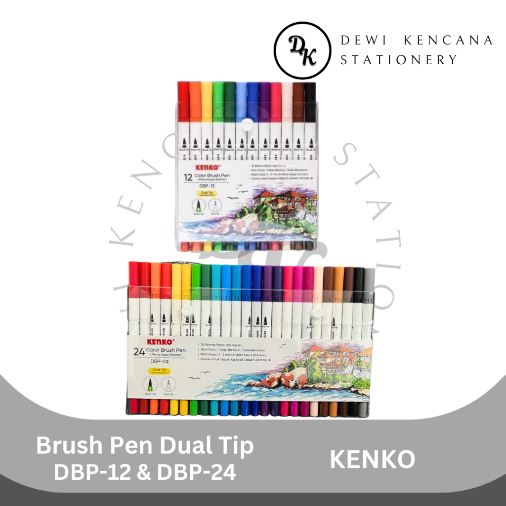 Brush Pen Dual Tip Kenko 12 Warna dan 24 warna