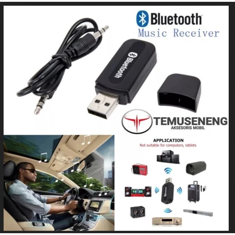 USB BLUETOOTH RECEIVER Adapter + Kabel Audio 3.5mm Wireless Stereo Speaker Music Musik Alat Blutut k