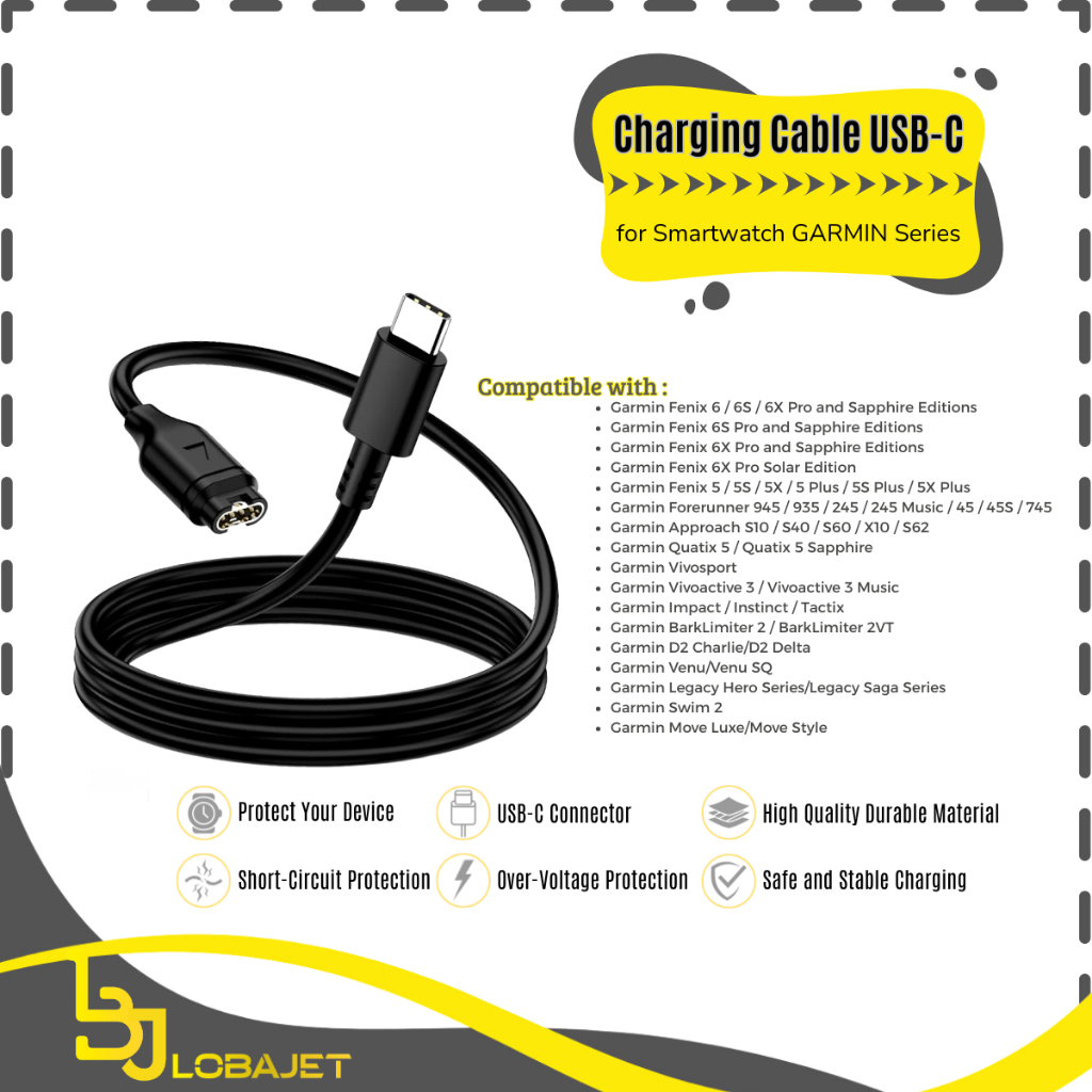 Charging Cable USB-C for Smartwatch GARMIN Series - Kabel Charger Smartwatch GARMIN
