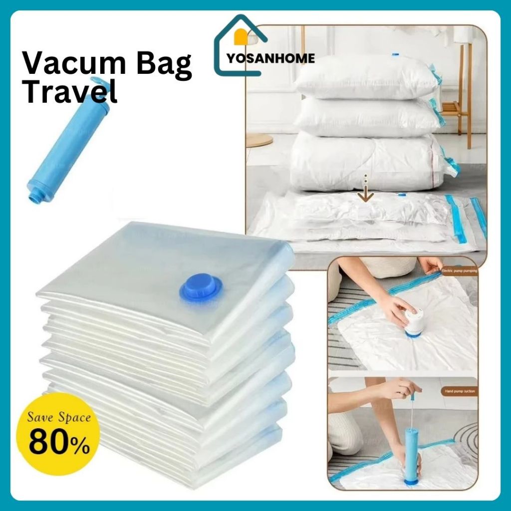 VACUUM BAG BAGIAN PLASTIK VACUM BAG PLASTIC TRAVEL VAKUM BAJU PAKAIAN LAUNDRY BAG STORAGE KERANJANG 