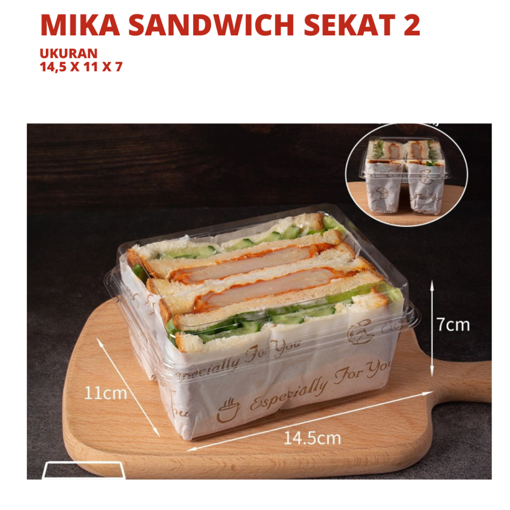 Mika Box Sandwich Kotak Mika Sekat 2/ Box Kemasan Toast Sandwich Mika Roti