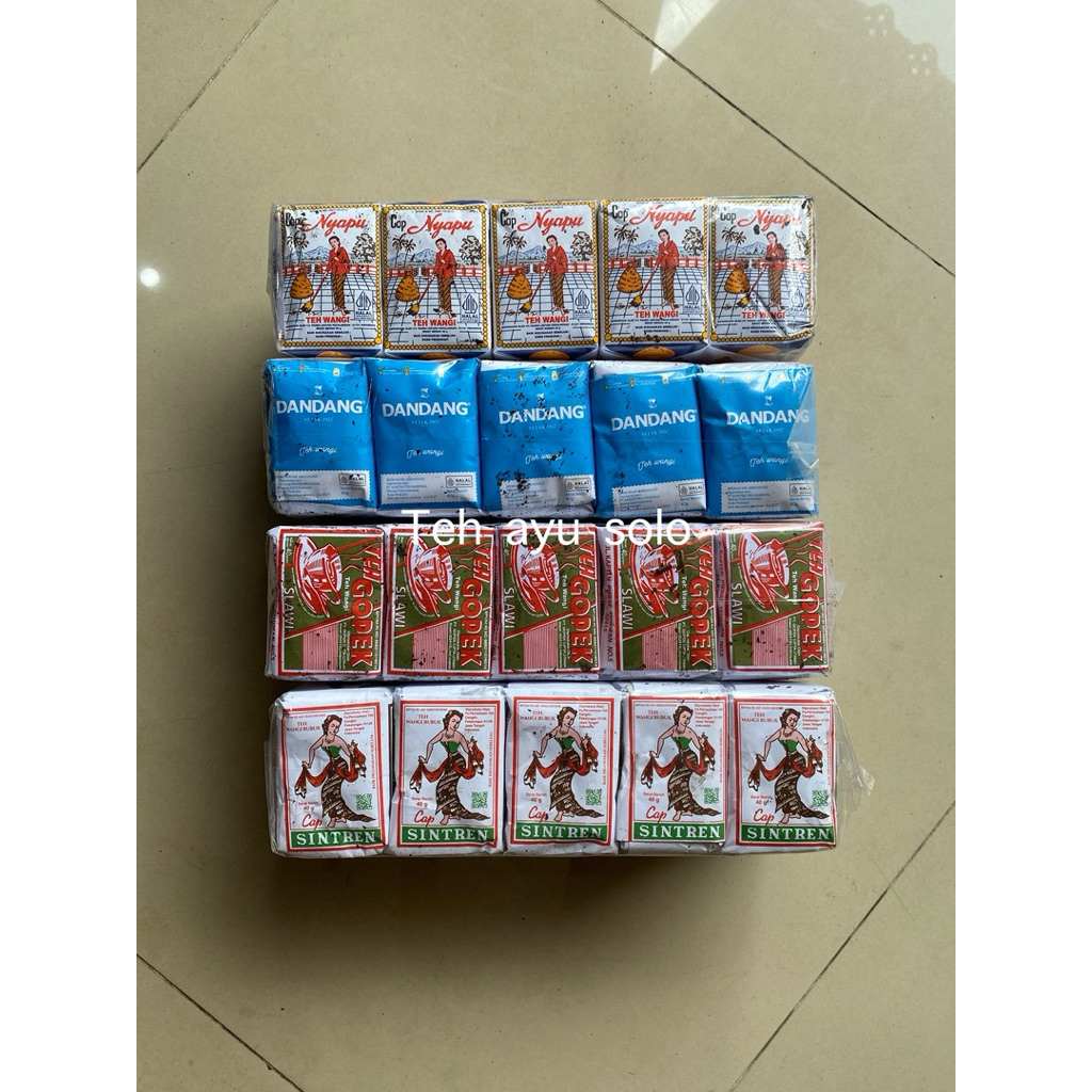 

(paket 4 pack/press) teh dandang biru, sintren, gopek, nyapu 40gr x 40pcs