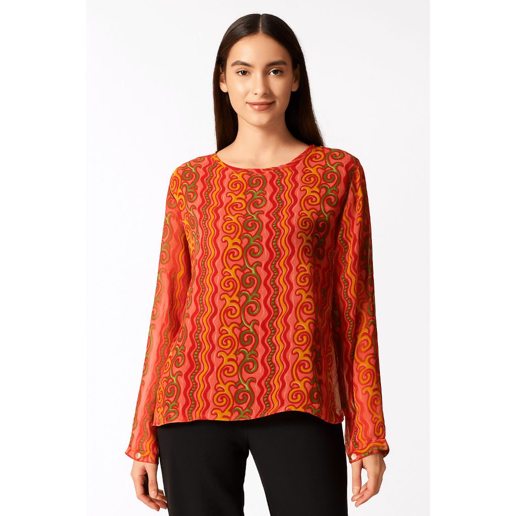 Beamish Blouse Batik Wanita Lengan Panjang ACCA BEAMISH - Merah, Hijau - 280211