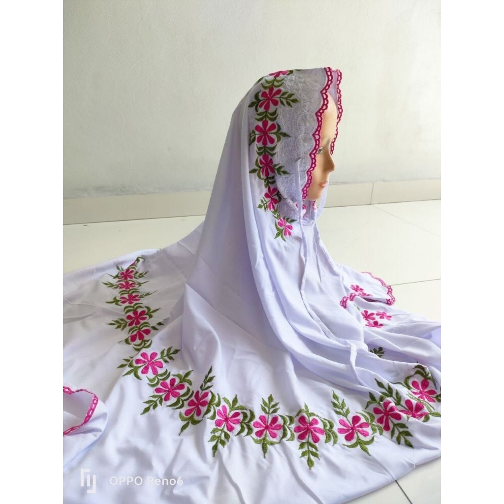 MUKENA TERUSAN POLINO BORDIR RAMBAT//MUKENA LAJURAN/MUKENA TERUSAN DEWASA/Mukena terusan jidad kerut