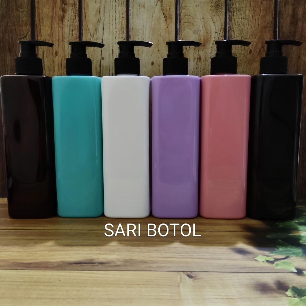 BOTOL PUMP 500ML KOTAK TUTUP PUMP HITAM/BOTOL PUMP 500 ML KOTAK VARIAN WARNA PET