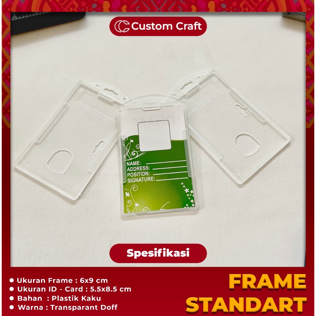 

Frame / Card Holder Standar / Plastik mika keras warna doff / transparan