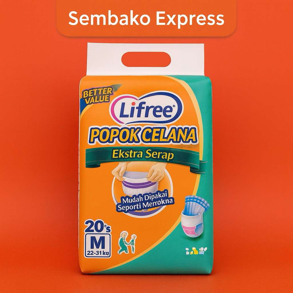Lifree Popok Celana Ekstra Serap M 20’s – Popok Dewasa Tipe Celana Ukuran Medium