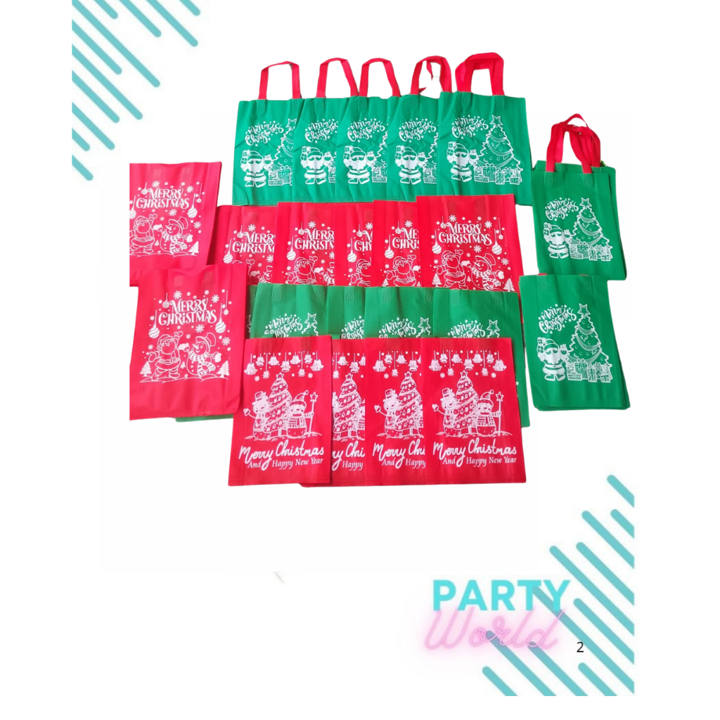

12pcs Tas Spunbond Natal Ukuran 35X25 & 40x30 Goodie Bag Motif Natal Tas Hampers Natal Bag Hamper Edisi Natal Tilisan Merry Christma And Happy New Year