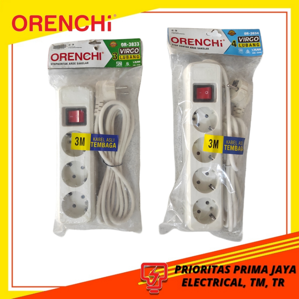 Kabel Extension Orenchi / Cok Sambung / Cok Raun 3 Lubang , 4 Lubang + Saklar panjang kabel 2 Meter