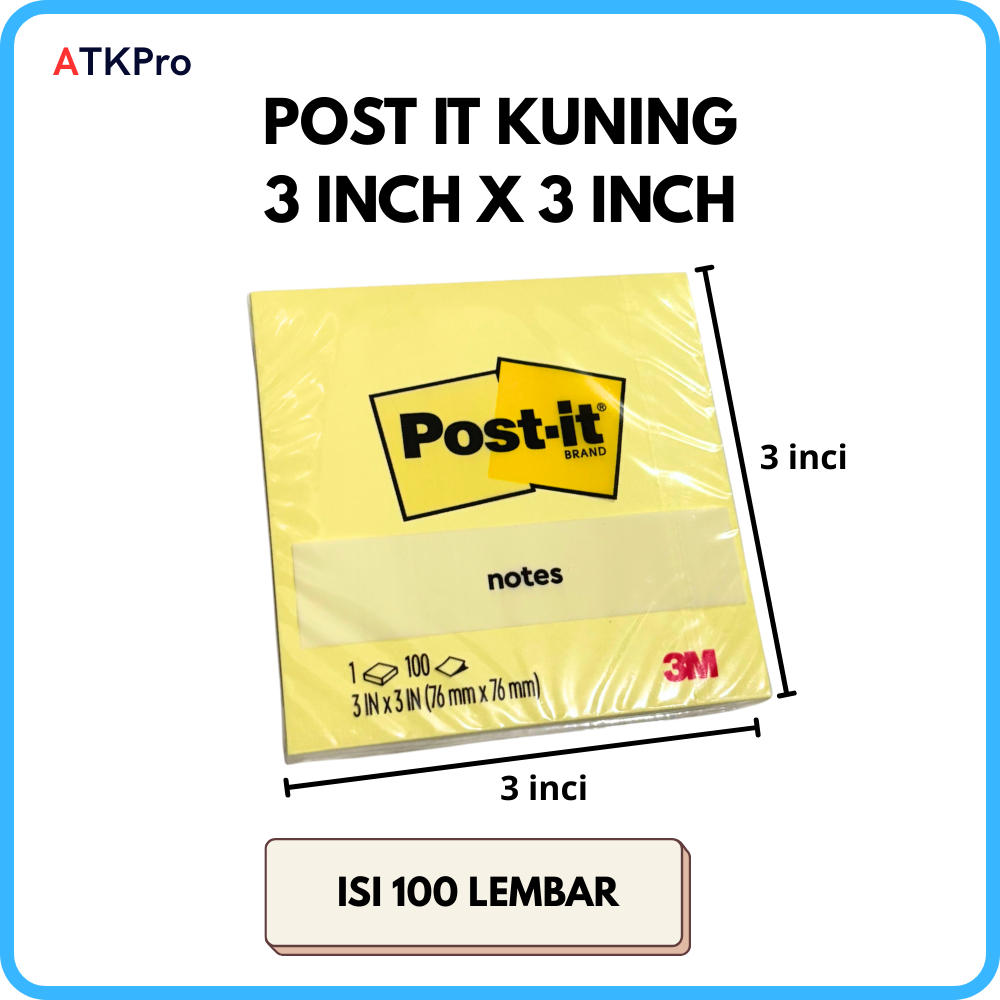Post it Kecil 3M Original / Sticky Notes Kuning Kecil 3x3 inch / Kertas Tempel Memo Isi 100 Lembar