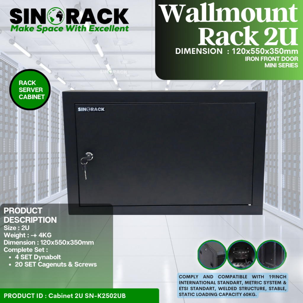 RAK SERVER 2U || HITAM SERIES || Wallmount Rack Server 2U SINORACK | Mini Series 120x550x350mm