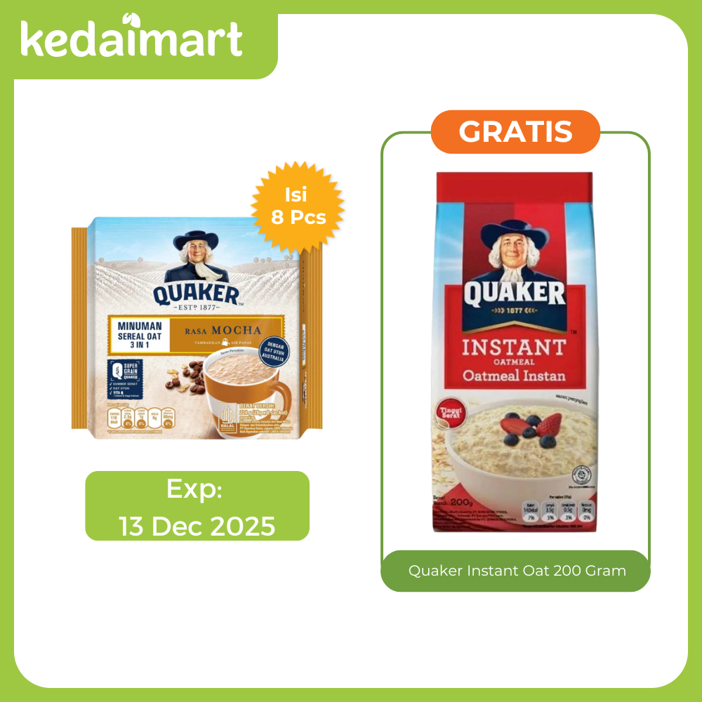 

Buy Quaker Minuman Sereal Rasa Mocha Bag Isi 8 X 28 Gram FREE Quaker Instant Oat 200 Gram
