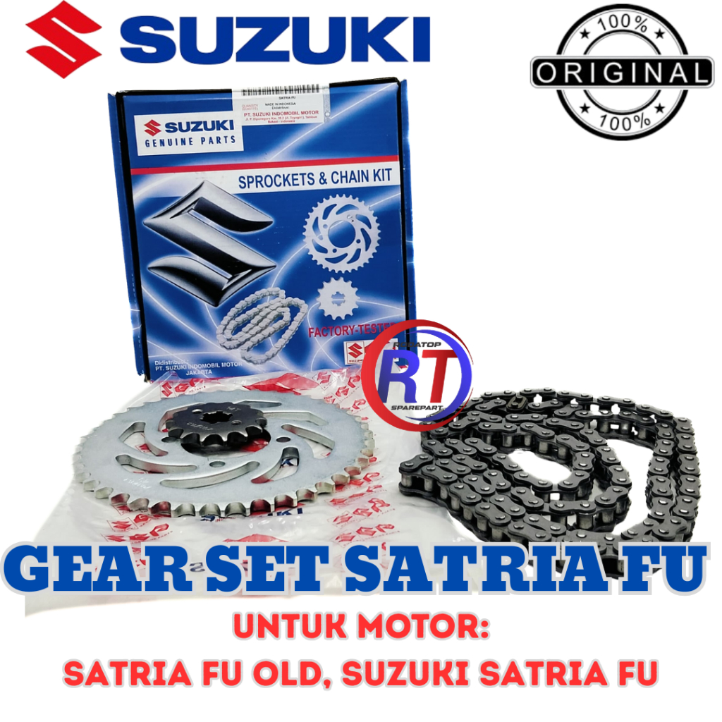 GEAR SET+RANTAI SATRIA FU OLD ORIGINAL SUZUKI ASLI UNTUK MOTOR SATRIA FU LAMA SATRIA FU KARBU BARONG