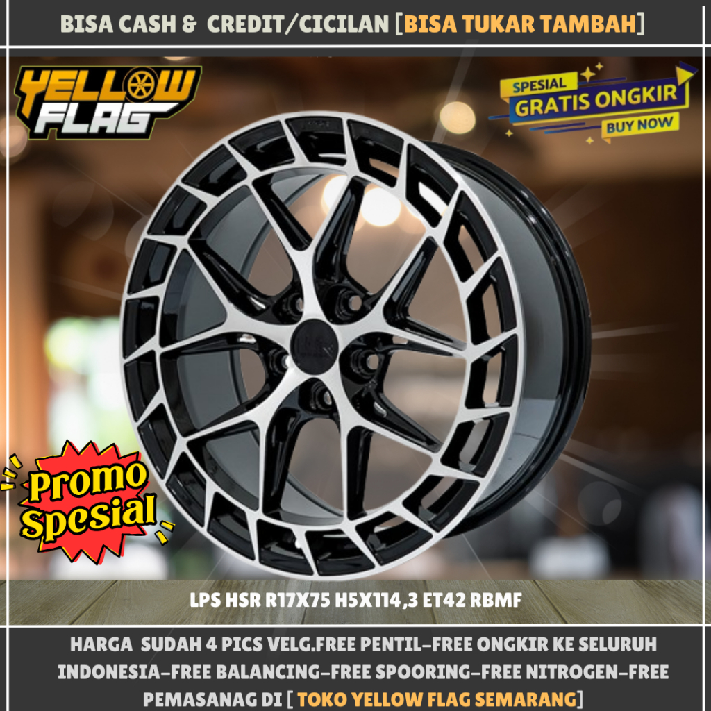 Velg hsr original ring 17 tipe lps lubang baud 5x114,3 et42 lebar 7,5 black machine face r17