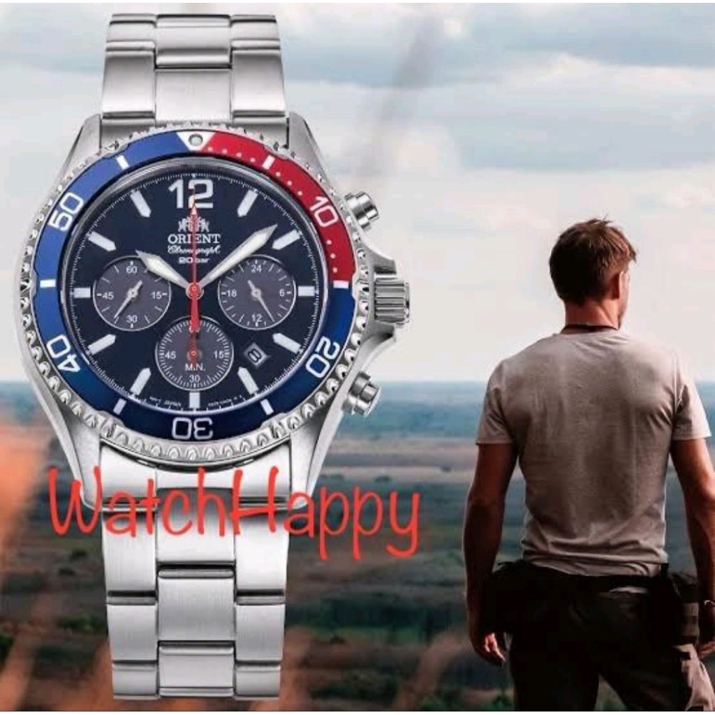 JAM TANGAN PRIA ORIENT RA-TX0201L / RA-TX0201L10B MAKO SOLAR CHRONOGRAPH PEPSI BLUE DIAL SAPPHIRE CR