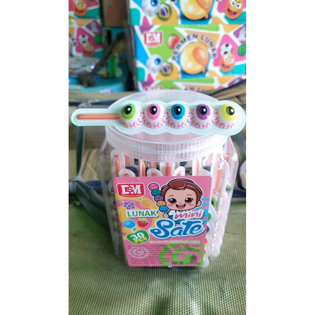 DSM PERMEN LUNAK TUSUK SATE ISI 30/PERMEN LUNAK MINI SATE TOPLES ISI 30/PERMEN LUNAK VIRAL BENTUK SA