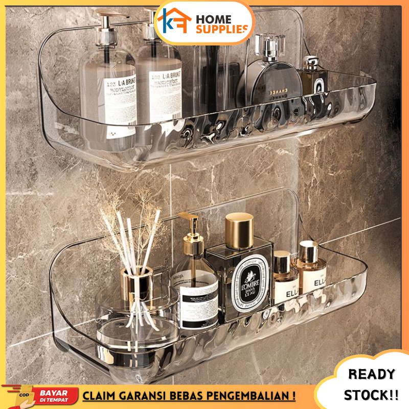 KF Rak Dinding Kamar Mandi Akrilik Transparan Tanpa Bor Rak Sabun Sampo Shampoo