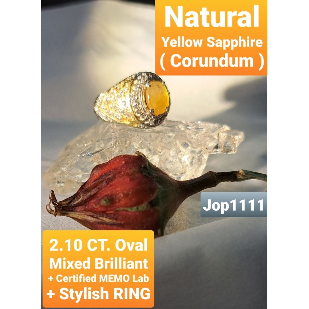 Batu Natural YELLOW SAPPHIRE 2.10 CT Corundum + Certified Memo Lab Permata Safir Kuning Alami alam Y
