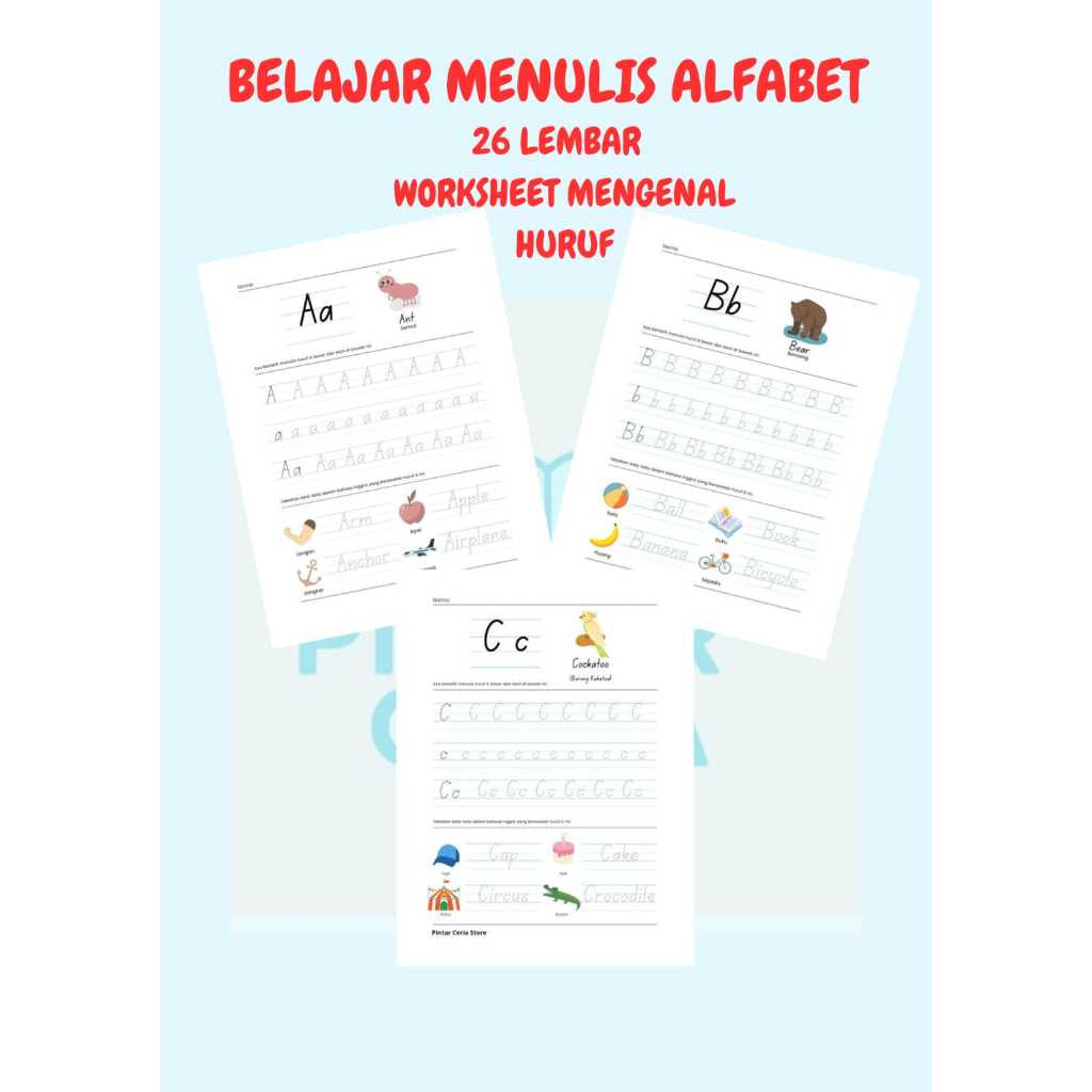 

Lembar Belajar Alfabet Worksheet Anak Belajar Mengenal Huruf Alfabet 26 Lembar Untuk Anak Usia 4-6 Tahun