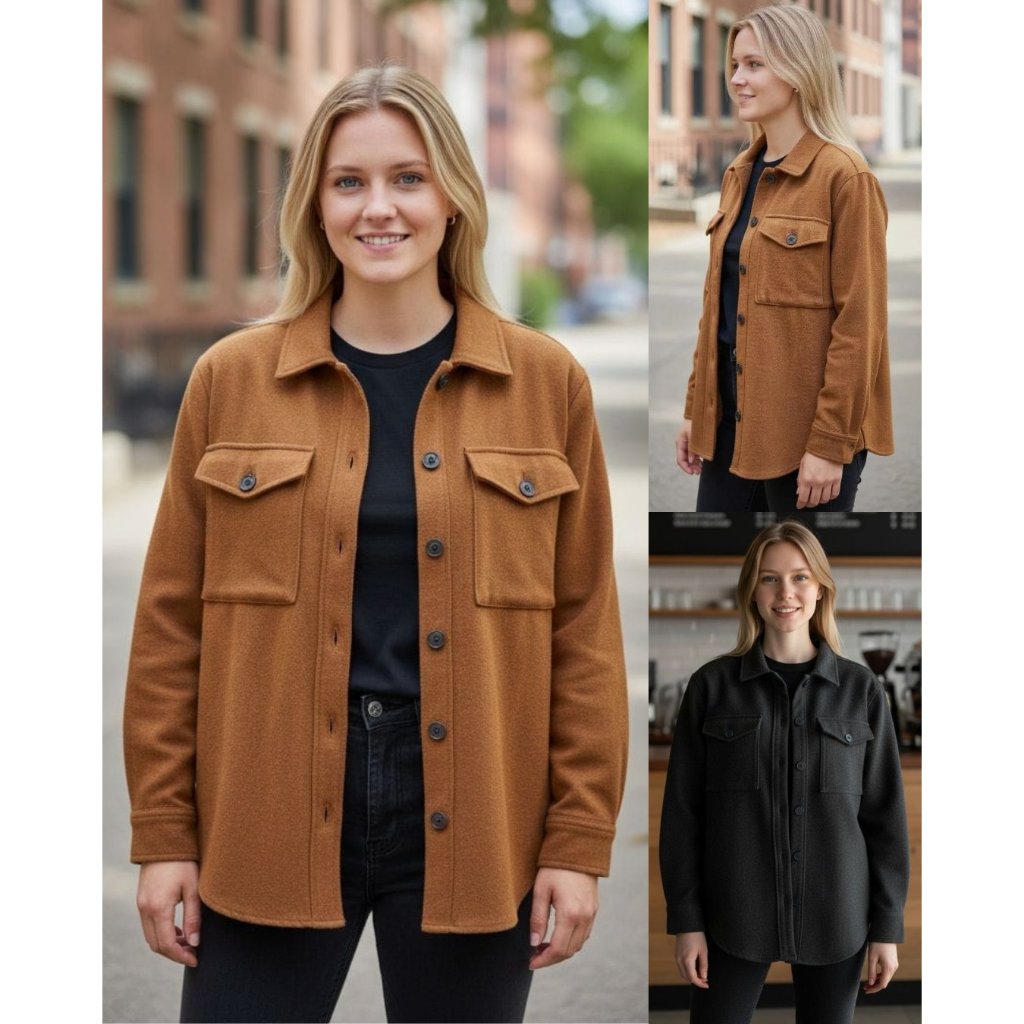 Jaket Overshirt Wanita Kasual Bahan Wool | Women's Overshirt Jacket - 9086