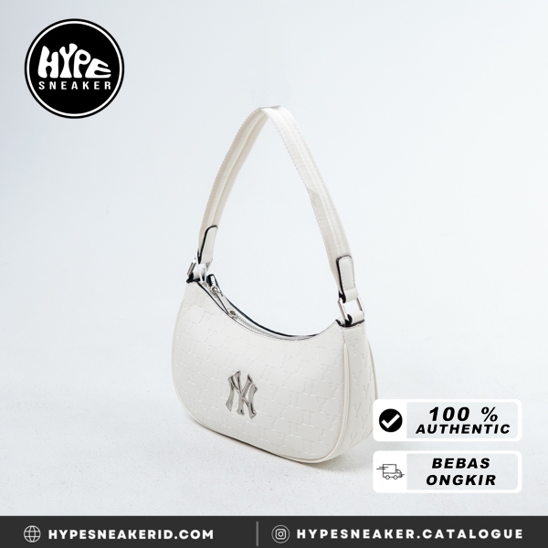 Tas MLB NY SILVER LEATHER WHITE HOBO BAG 100% ORIGINAL