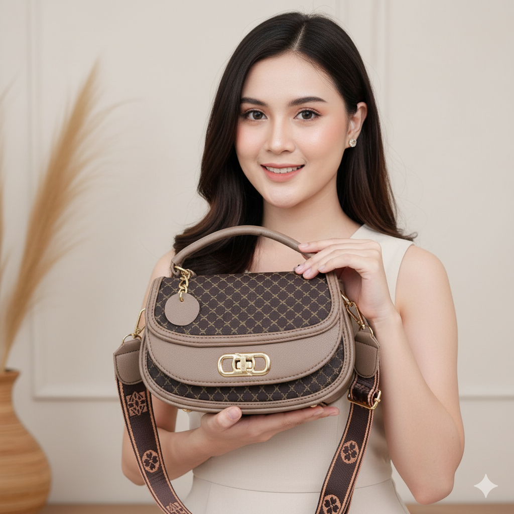 Tas Selempang Wanita Simple Elegan – Kulit Sintetis, Muat Banyak + Bonus Dompet