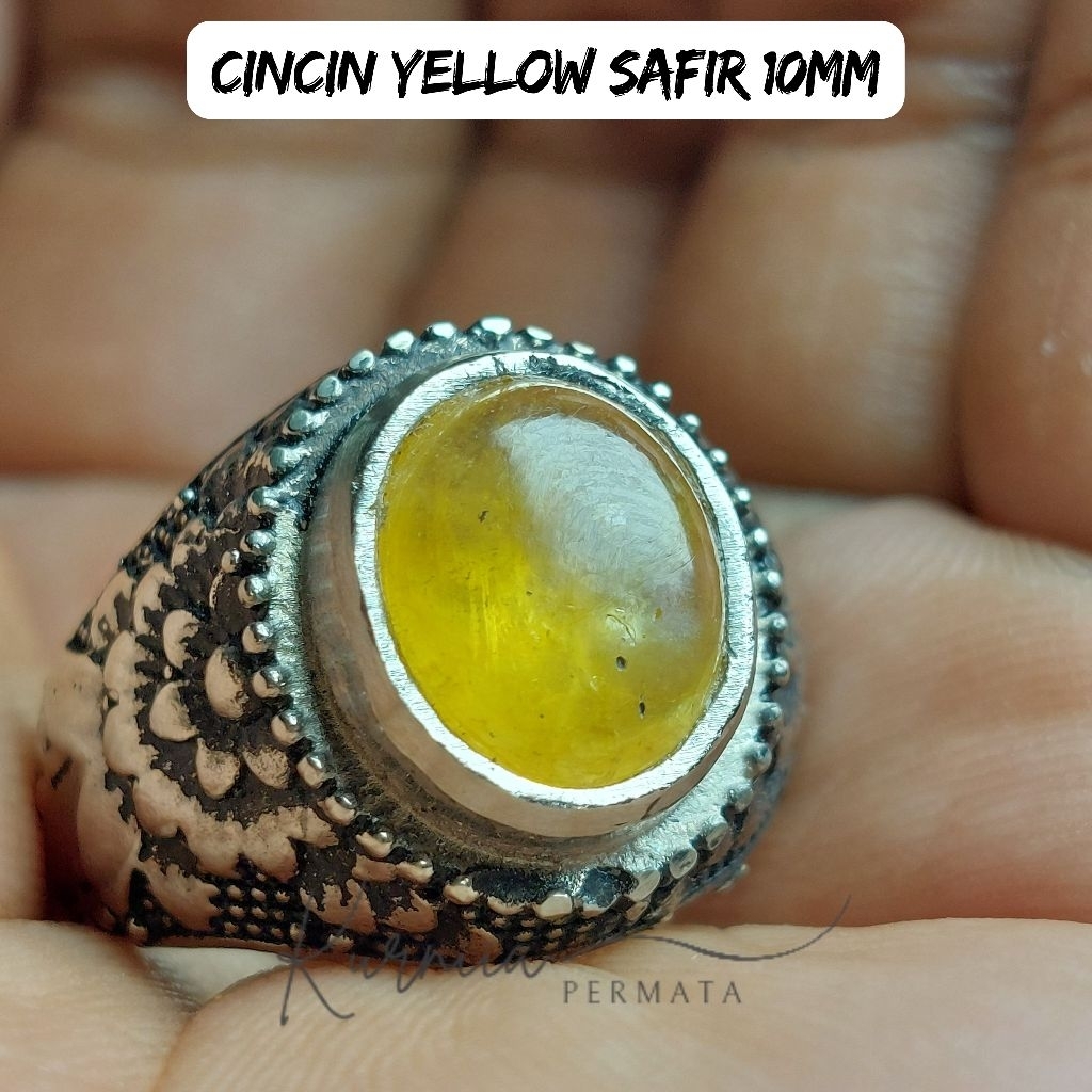 Cincin Batu Permata Yellow Safir Afrika Dim 11-12mm Asli Natural Yellow Sapphire Rings Akik Alpaka S