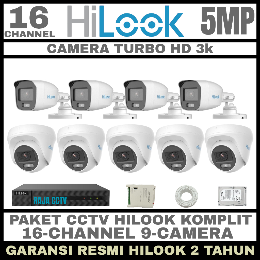 PAKET CCTV HILOOK 5MP 16 CHANNEL 9 CAMERA TURBO HD KAMERA CCTV