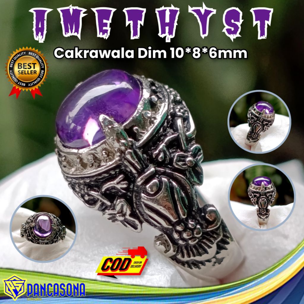 CINCIN BATU AKIK KECUBUNG ASIAN AMATIS CAKRAWALA RING ASLI SUPER ALPAKA