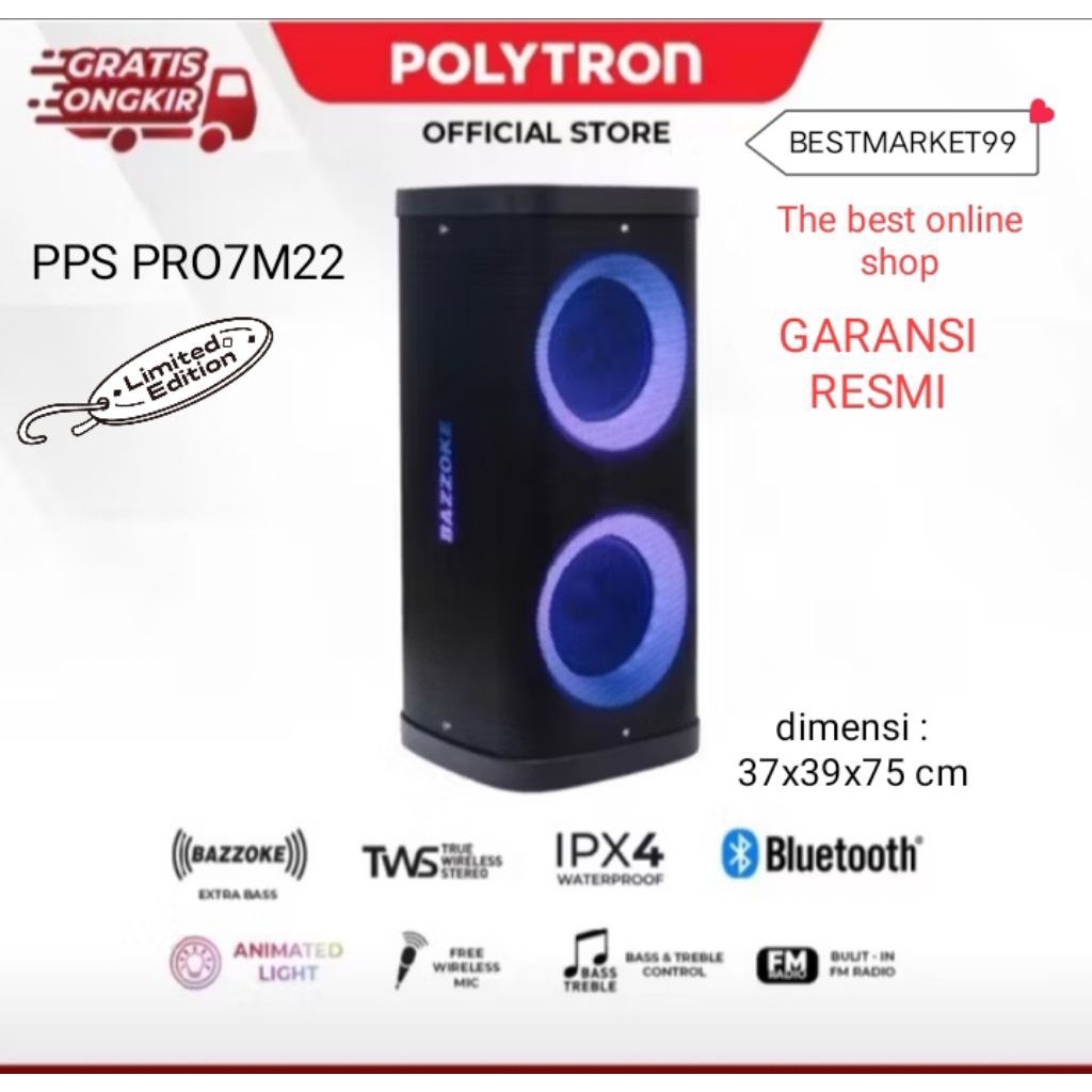 POLYTRON PPS PRO7M22 SPEAKER PORTABLE BLUETOOTH PARTY ORIGINAL