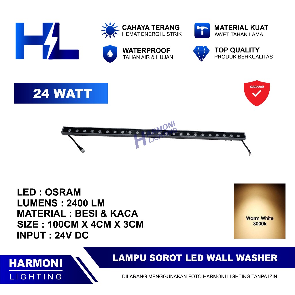 Lampu Sorot LED 24W Wall Washer DC 24V Super Terang