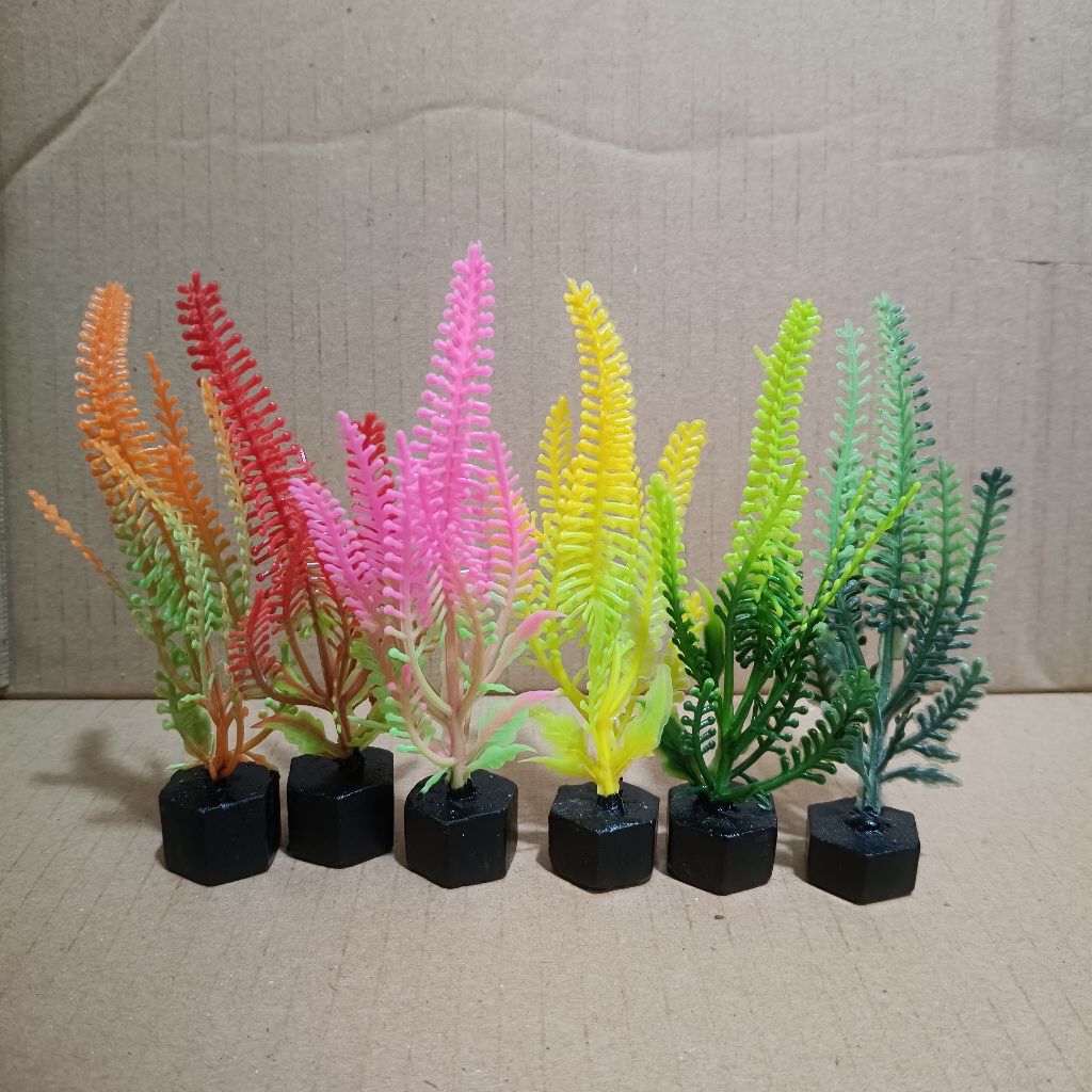 Hiasan Kembang Tanaman atau bunga plastik hiasan aquarium muat untuk soliter cupang tinggi 12 cm ber