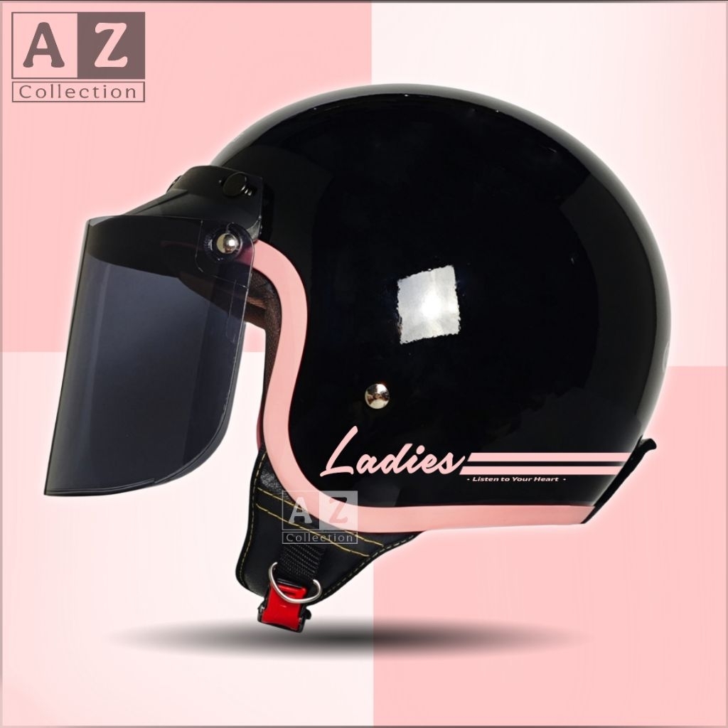 Helm Bogo Hijab Solid List Pink Ladies Retro Dewasa Full Leher Busa Coklat