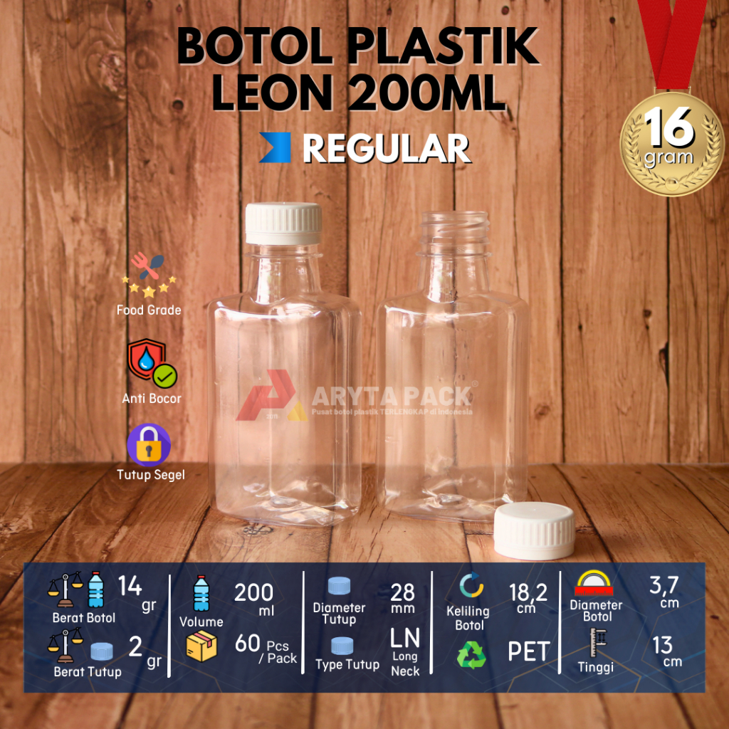 Botol Plastik PET 200ml Leon minuman mineral jus susu kopi tutup LN warna-warni - FLASH