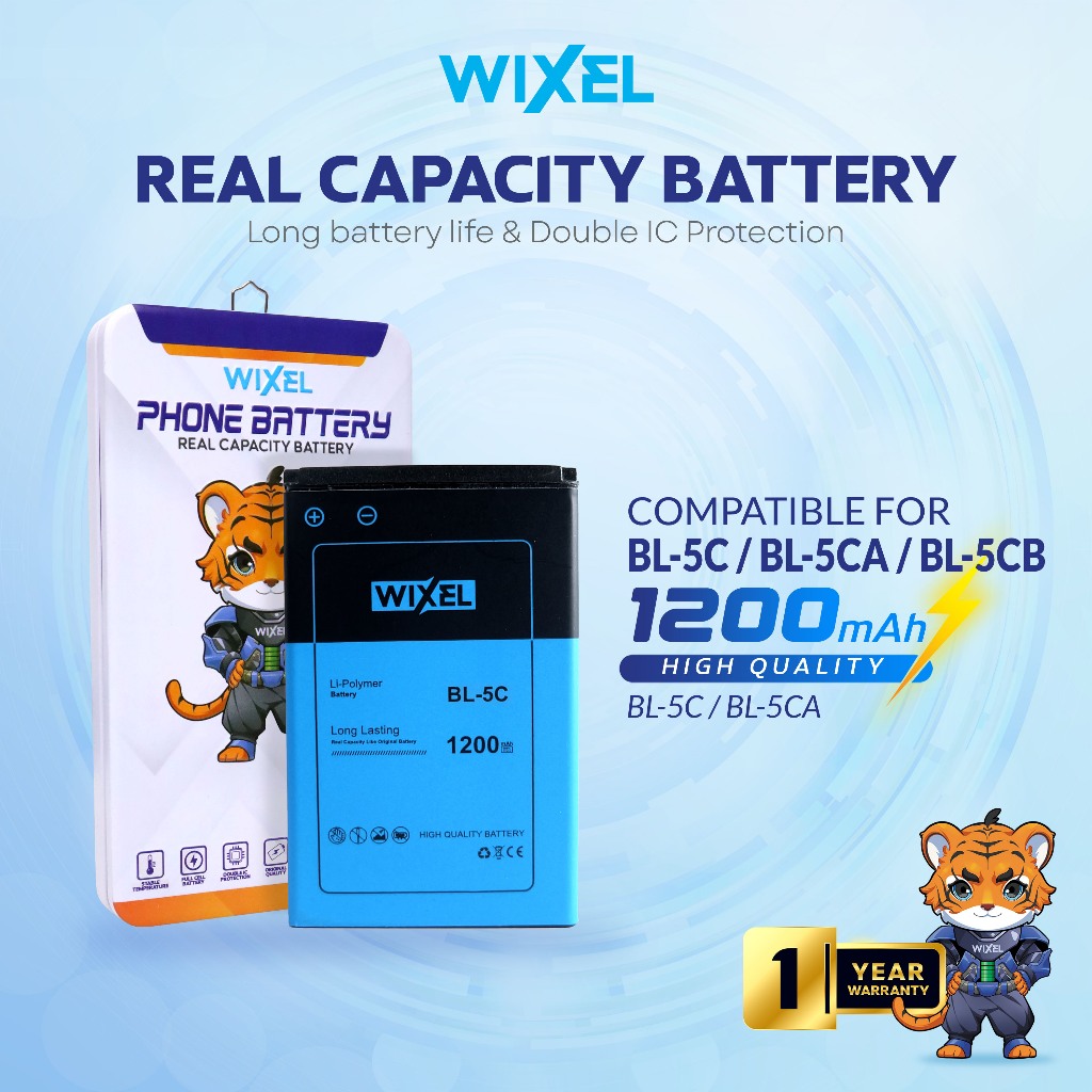WIXEL Baterai Nokia BL-5C BL5C 1100 1200 1208 1209 1650 1680 2270 2310 2610 2700 3100 3650 3660 3110