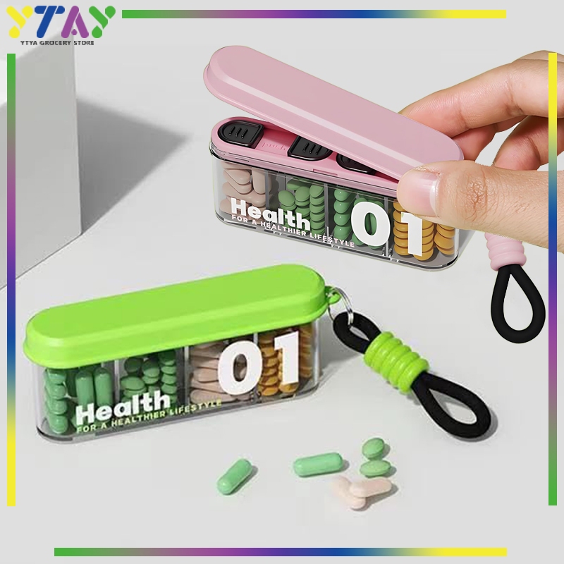 Tempat Obat Mini 4 Kotak Sekat Pill Organizer Travel Kedap Udara Kotak Penyimpanan Obat Harian yang 