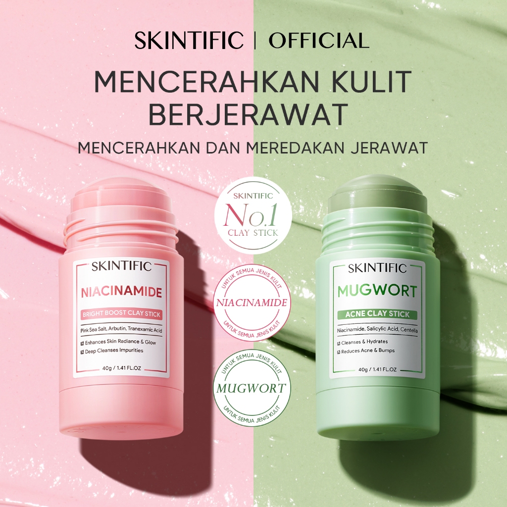 SKINTIFIC -   Mugwort Acne Clay Stick 40g + Niacinamide Brightening Bright Boost Clay Stick 40g Acne