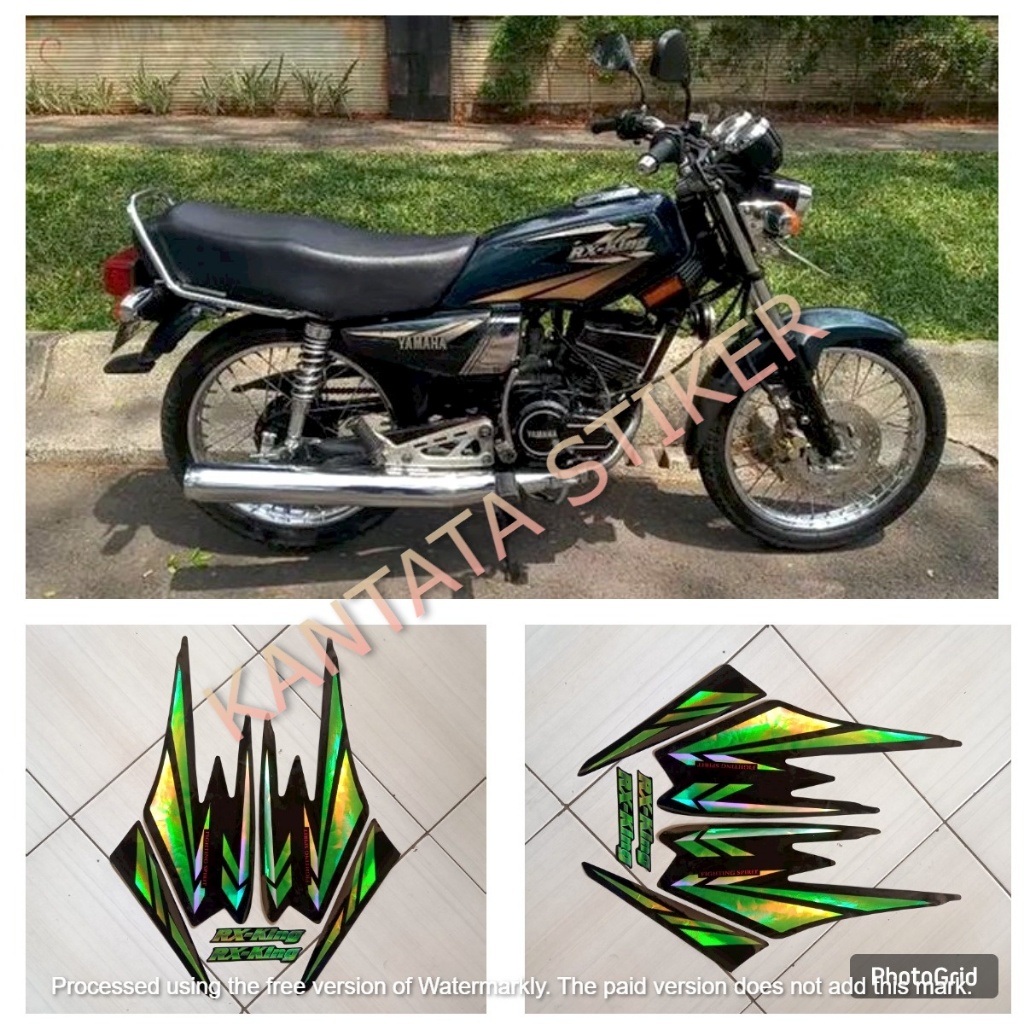 stiker striping lis les body motor yamaha rx king 2002 variasi hologram hitam-hijau