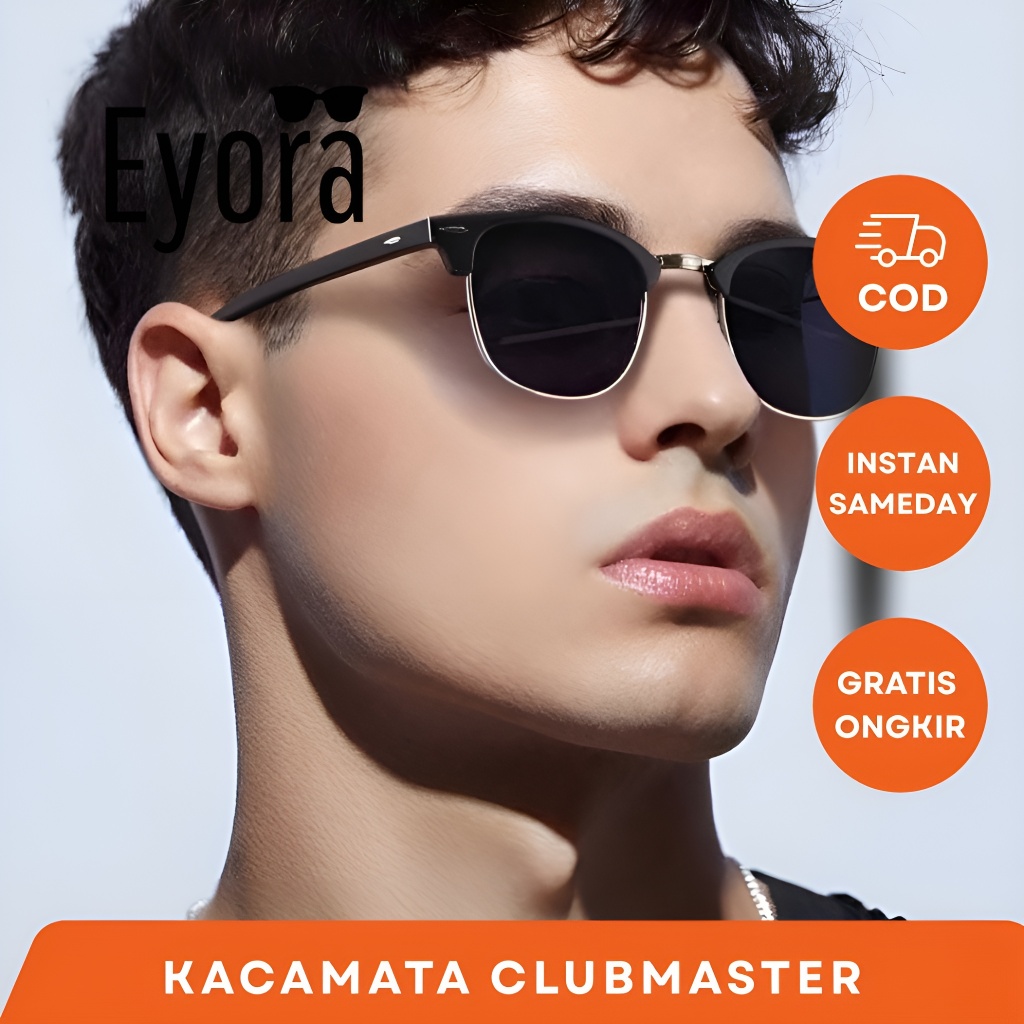 Kacamata Hitam Clear Bening Clubmaster Anti UV 400 High Quality Gaya Korea Stylish Pria Wanita