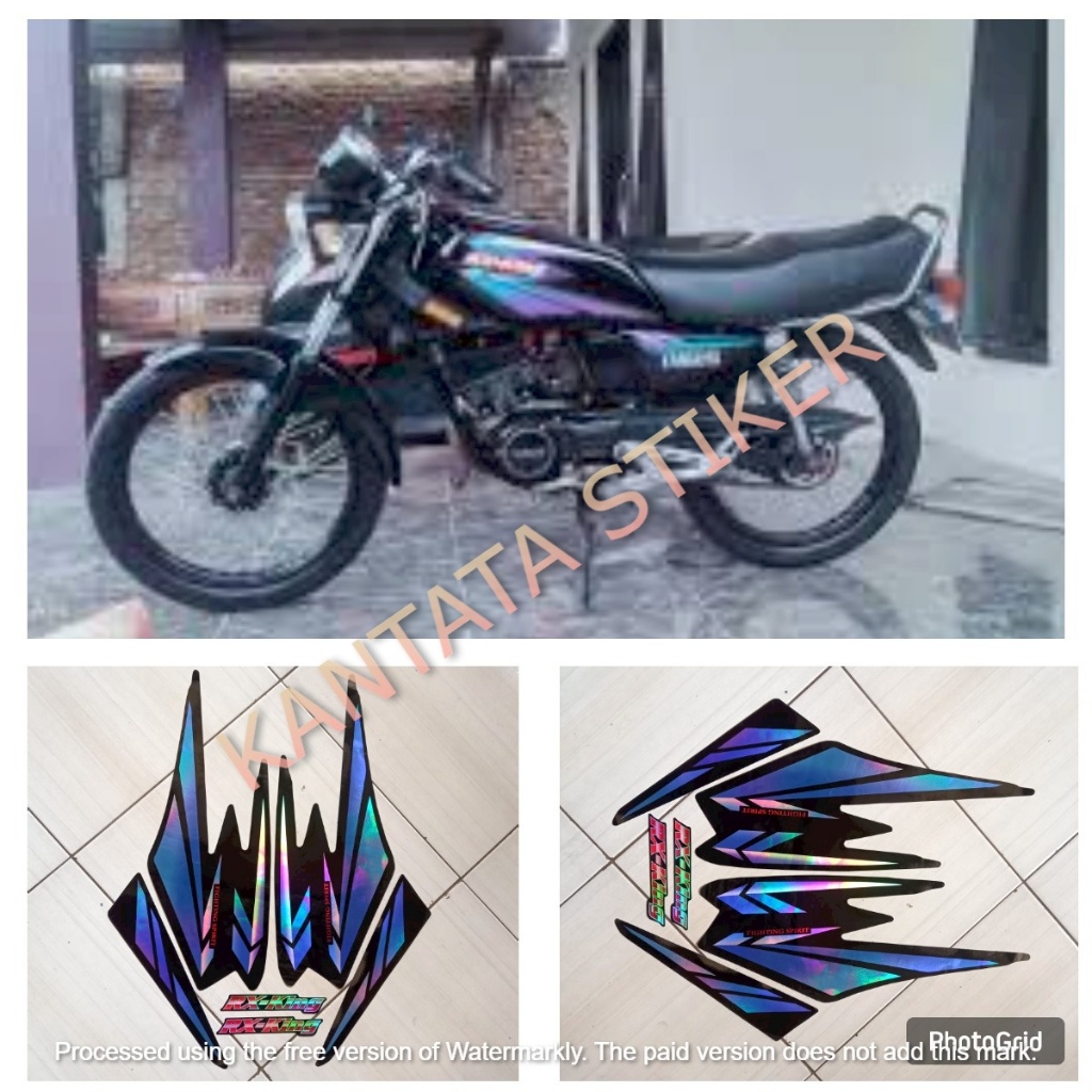 stiker striping lis les body motor yamaha rx king 2002 variasi hologram hitam-biru
