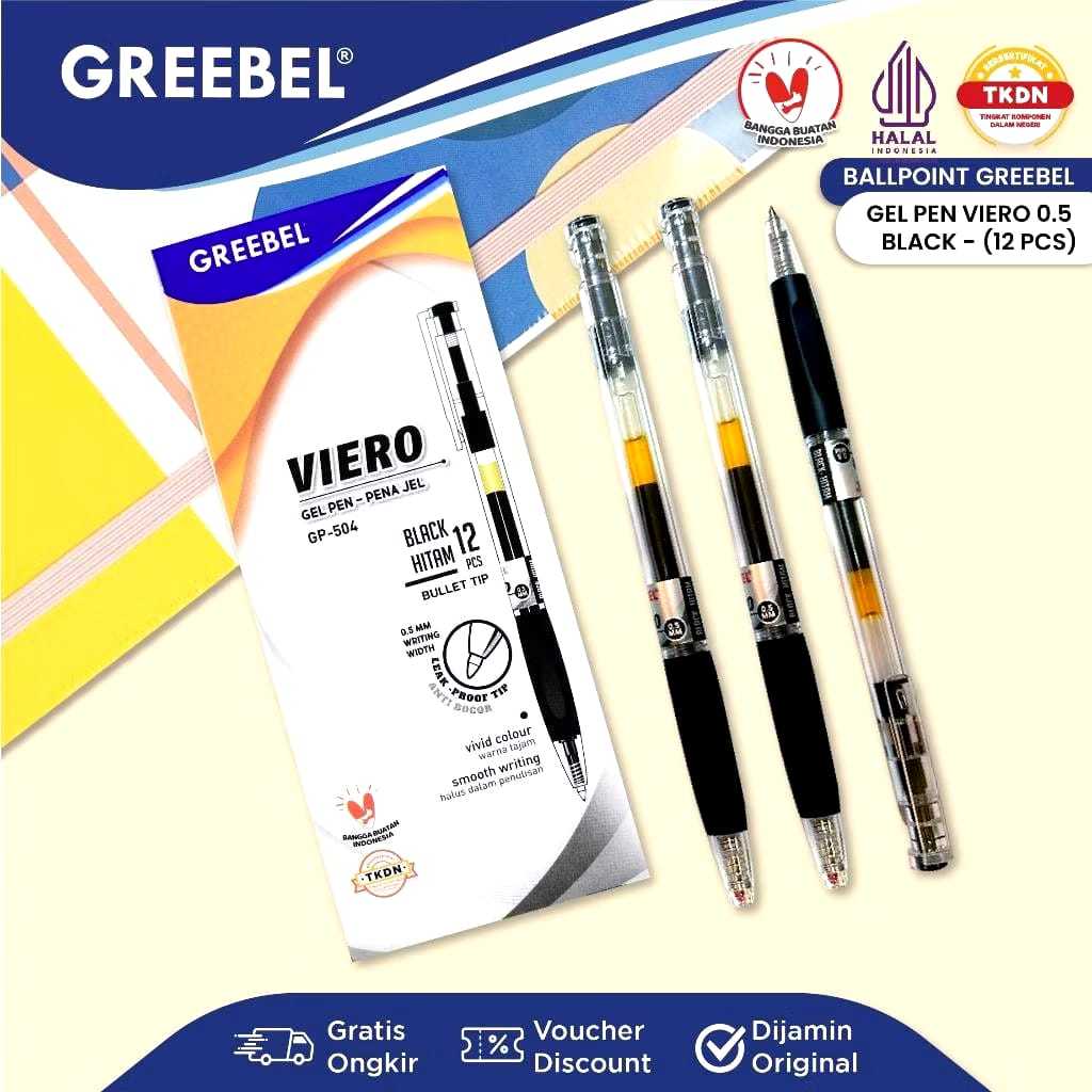 

GREEBEL Pulpen Gel / Gel Pen GP-504 Viero 0.5 Hitam / Ballpen Gel Ballpoint Bolpen Bolpoin Pena Gel