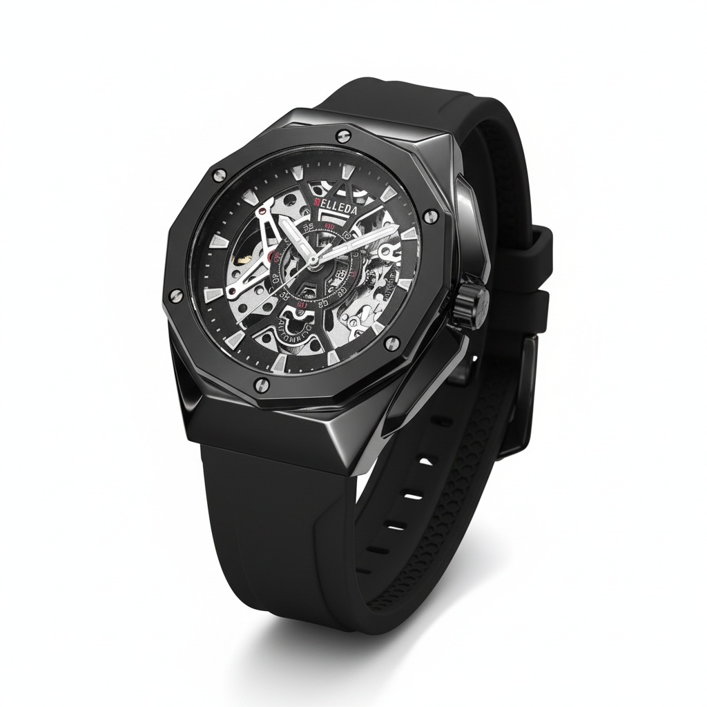 Jam Tangan Pria Belleda 9476 Automatic Strap Rubber Original – Anti Air Fashion Mewah Bergaransi