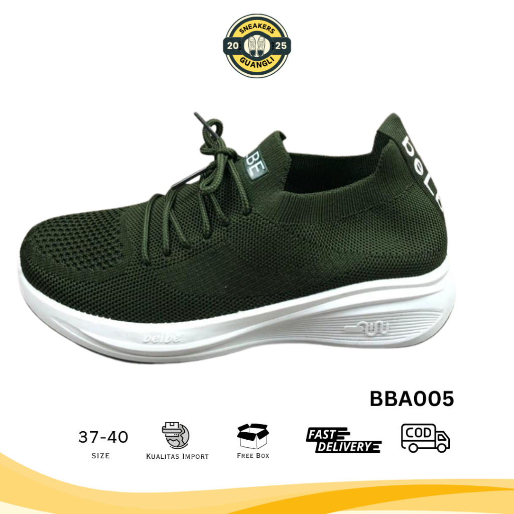 Sepatu Slip On Wanita Rajut BBA005 | Belbe Sneakers Nyaman & Ringan | Sneakers Slip On Wanita Belbe 