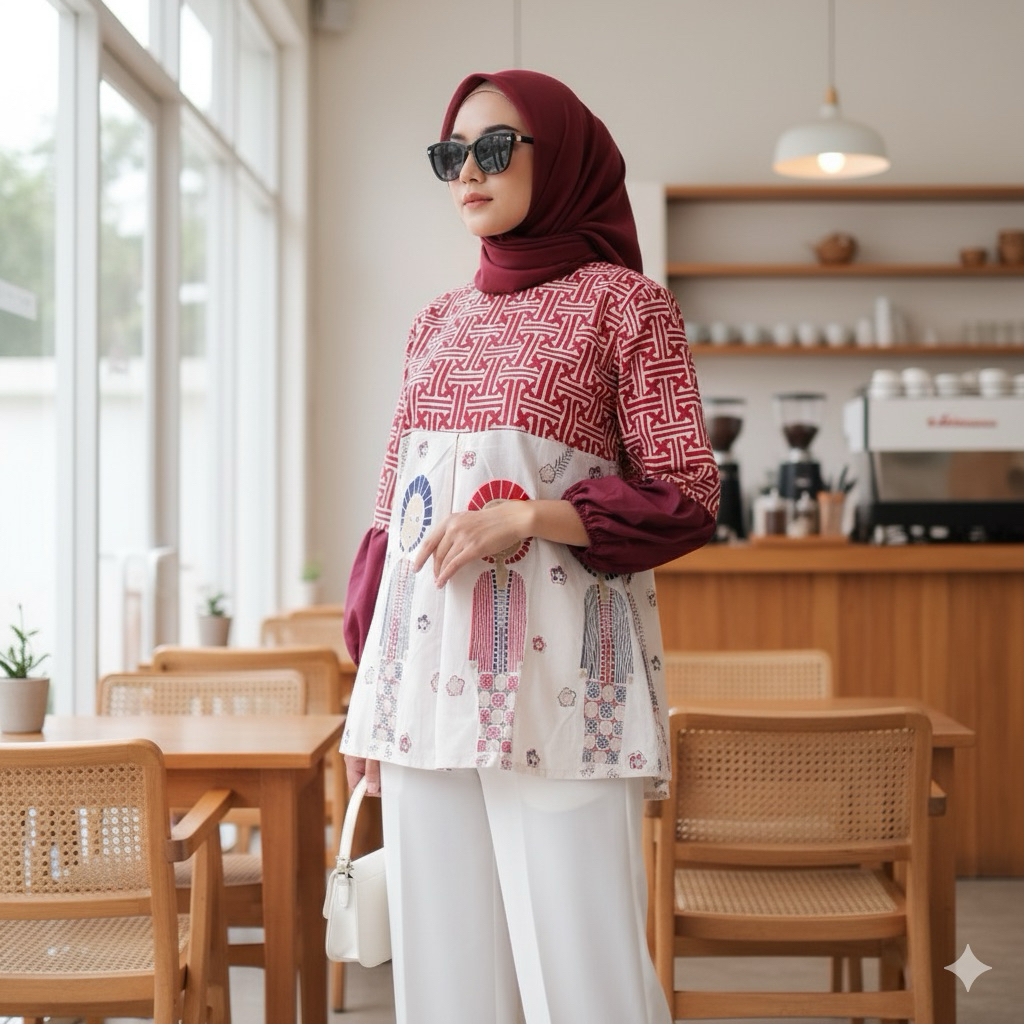 Shanaya Batik Blouse 2 dimensi Batik Cap Kombinasi Printing dan Toyobo Batik Kerja blus Batik Kondan