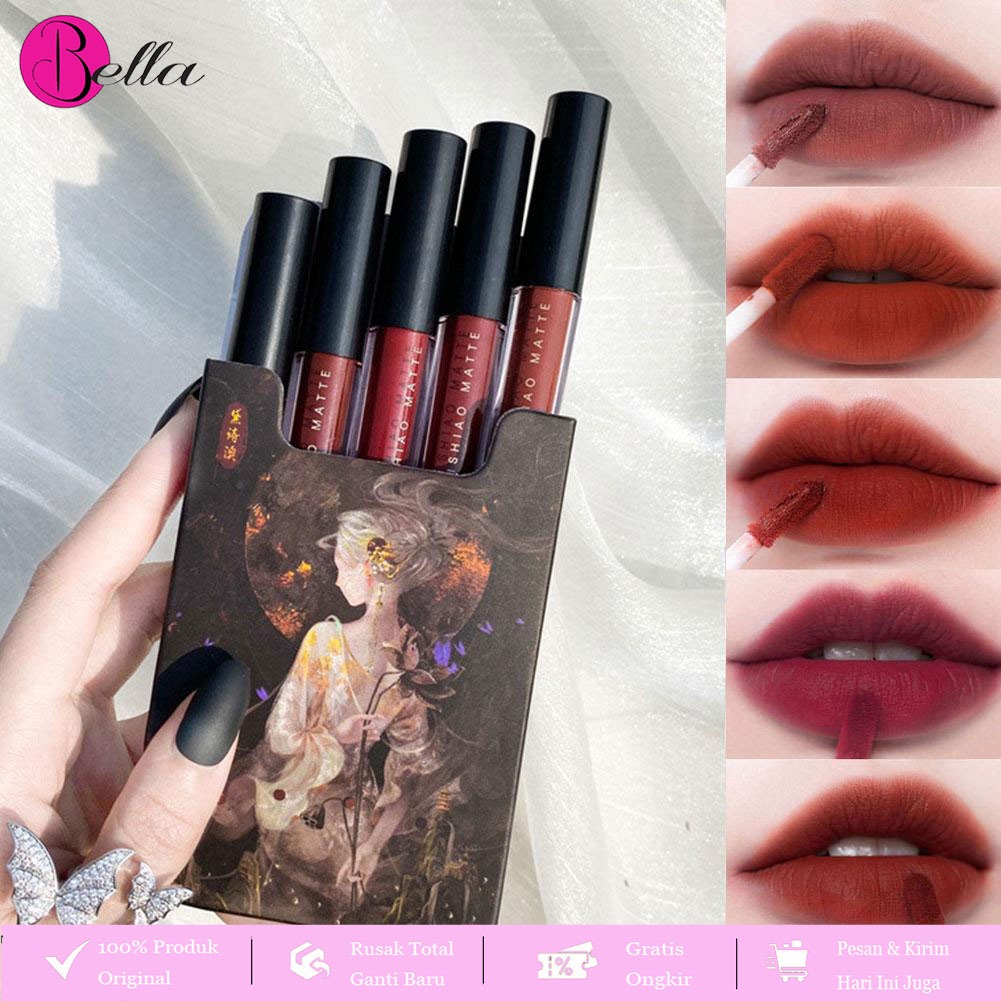 【5Pcs/Set】 Glasir Bibir Gaya Cina Warna Gaya Pelajar Cangkir Anti Lengket Matte Matte Lipstik Kotak 