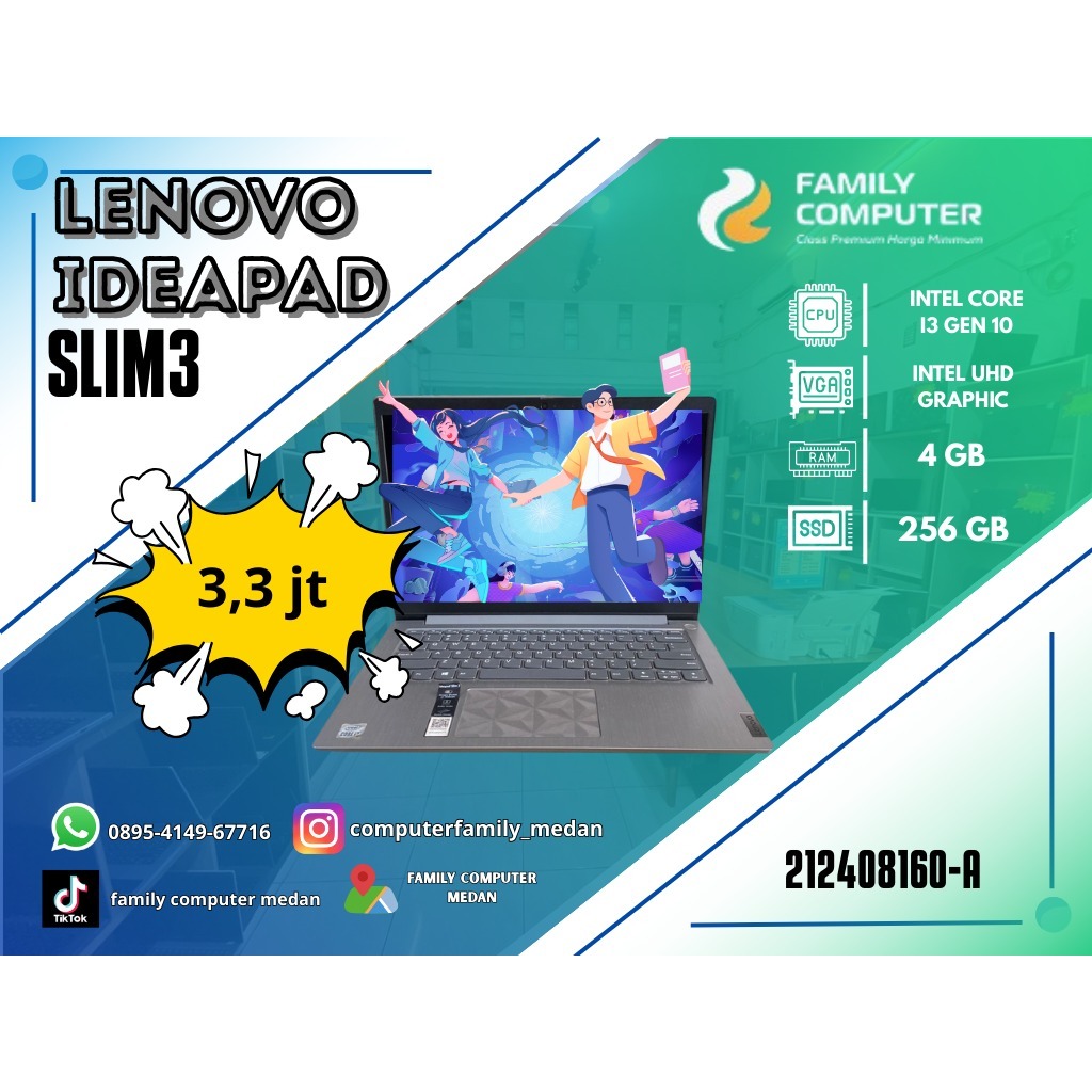 LENOVO IDEPAD SLIM 3 | INTEL CORE I3 GEN 10 | INTEL UHD GRAPHIC | 4GB | 256GB